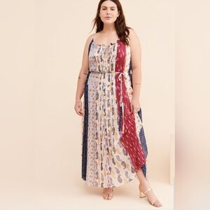 ML Monique Lhuillier 18w Tapestry Pleated Maxi Dress